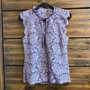 WHBM Purple Sleeveless Lace High-Neck Shell, Size Small